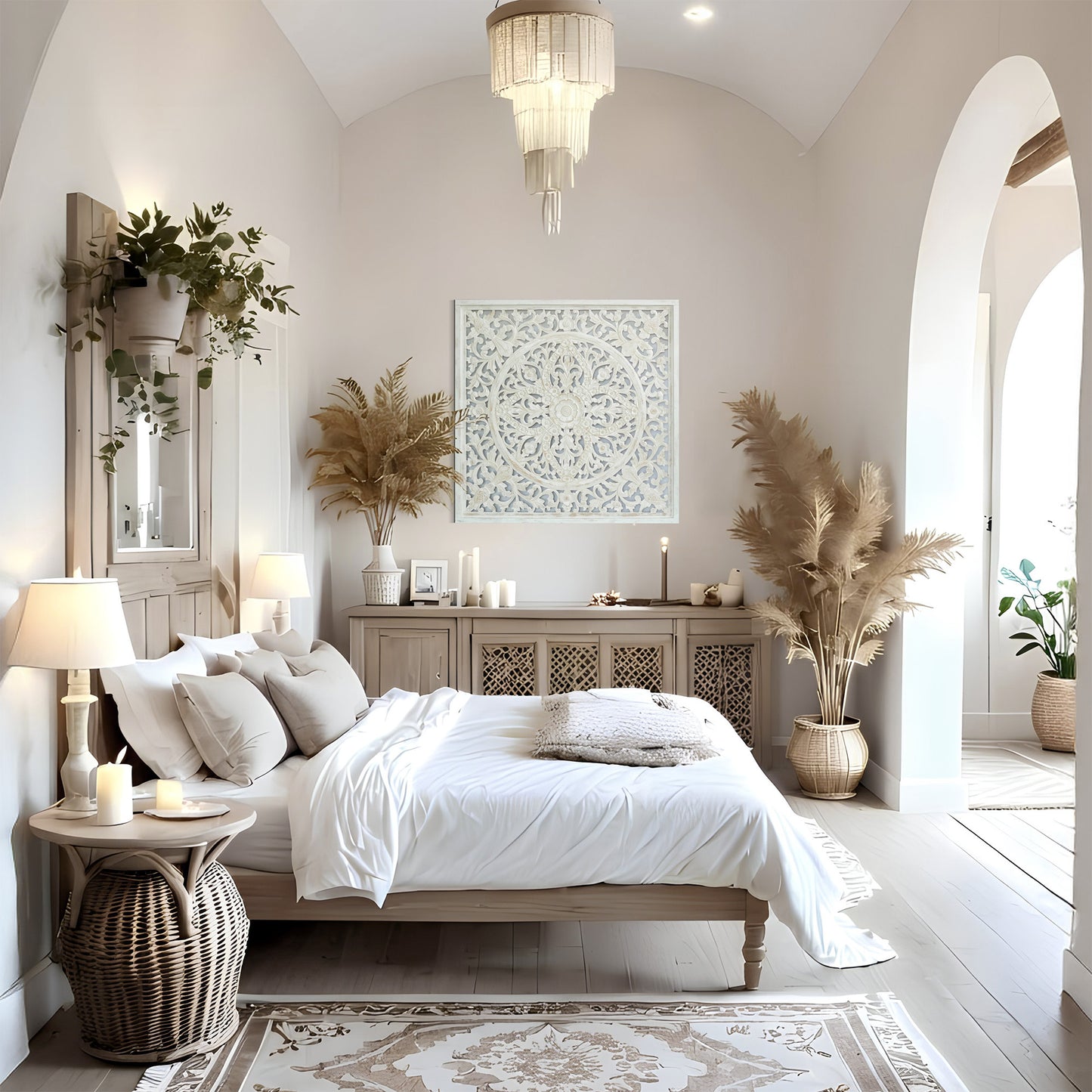 Carved Decorative Panel "Ceningan" - White Wash - 100 x 100 cm