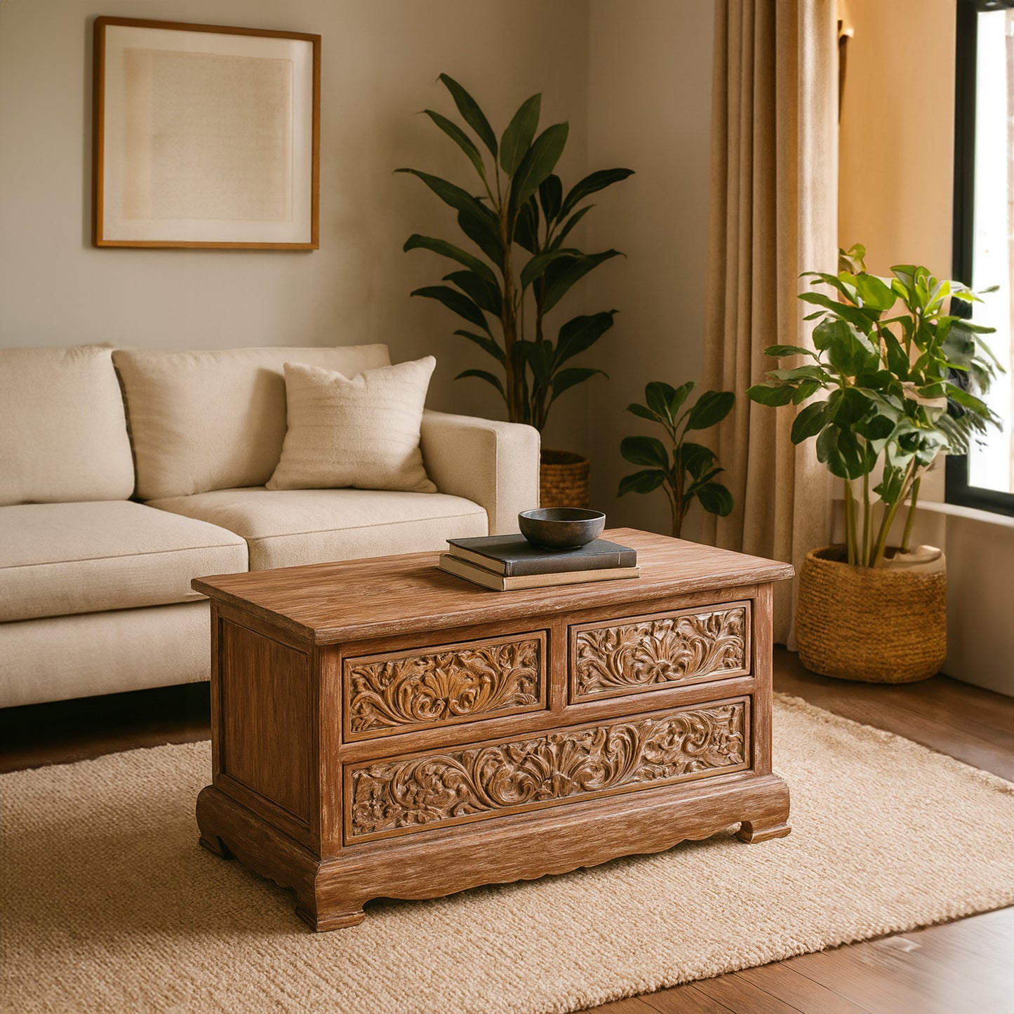 Carved Wood Trunk "Kenang" - 100 cm