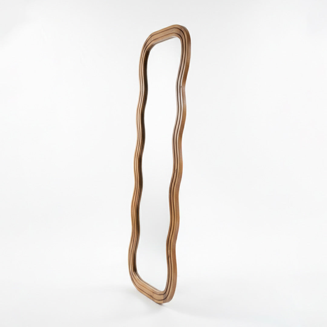 Wooden Wavy Mirror 'Asri' - Natural - 170 x 60 cm