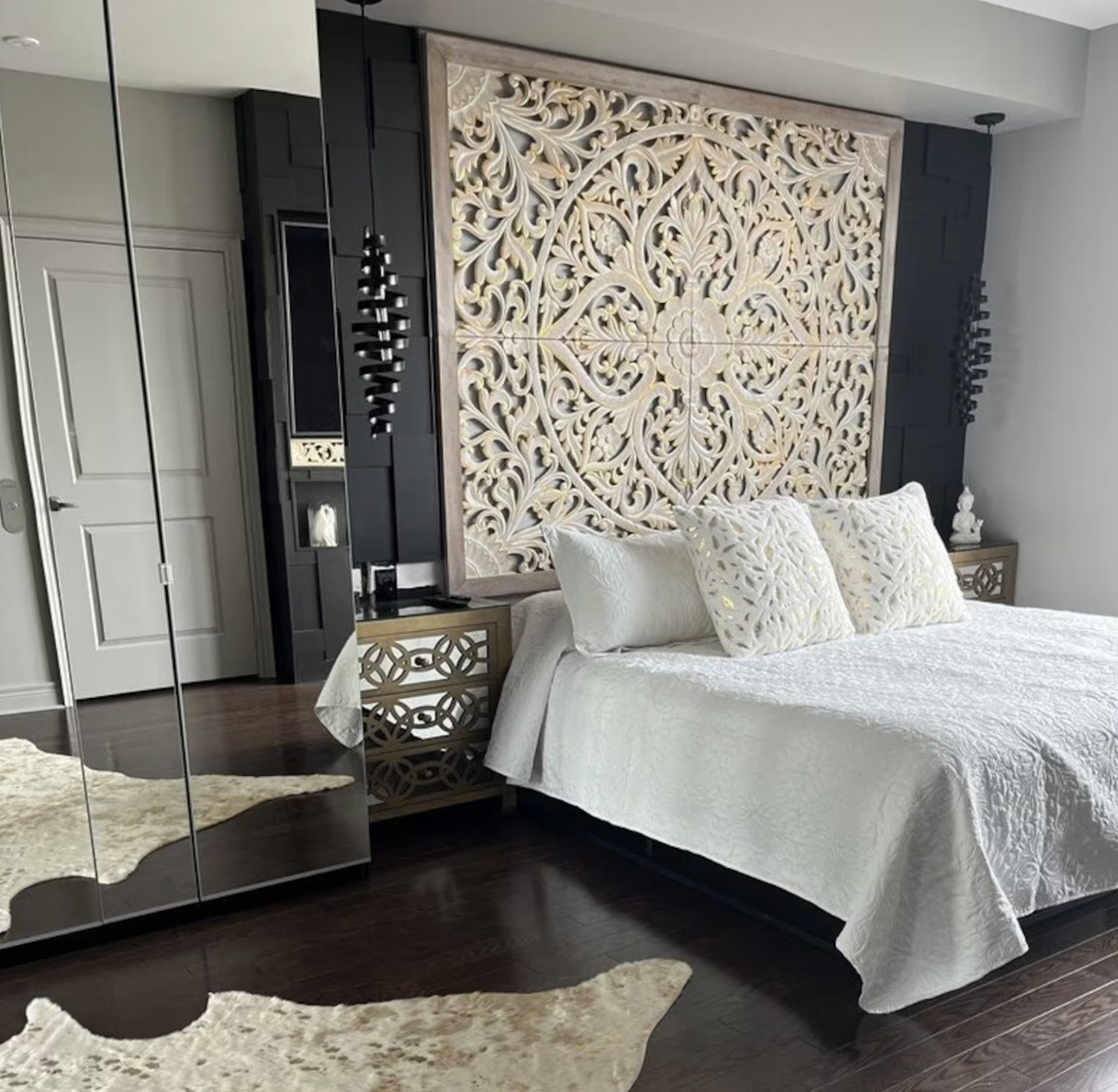 Carved Full Bed Headboard "Teratai" - USA