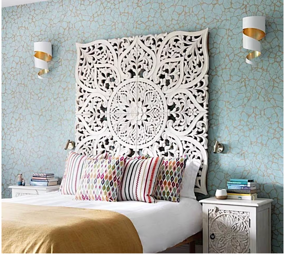 Carved Full Bed Headboard "Kemangi" - White - USA