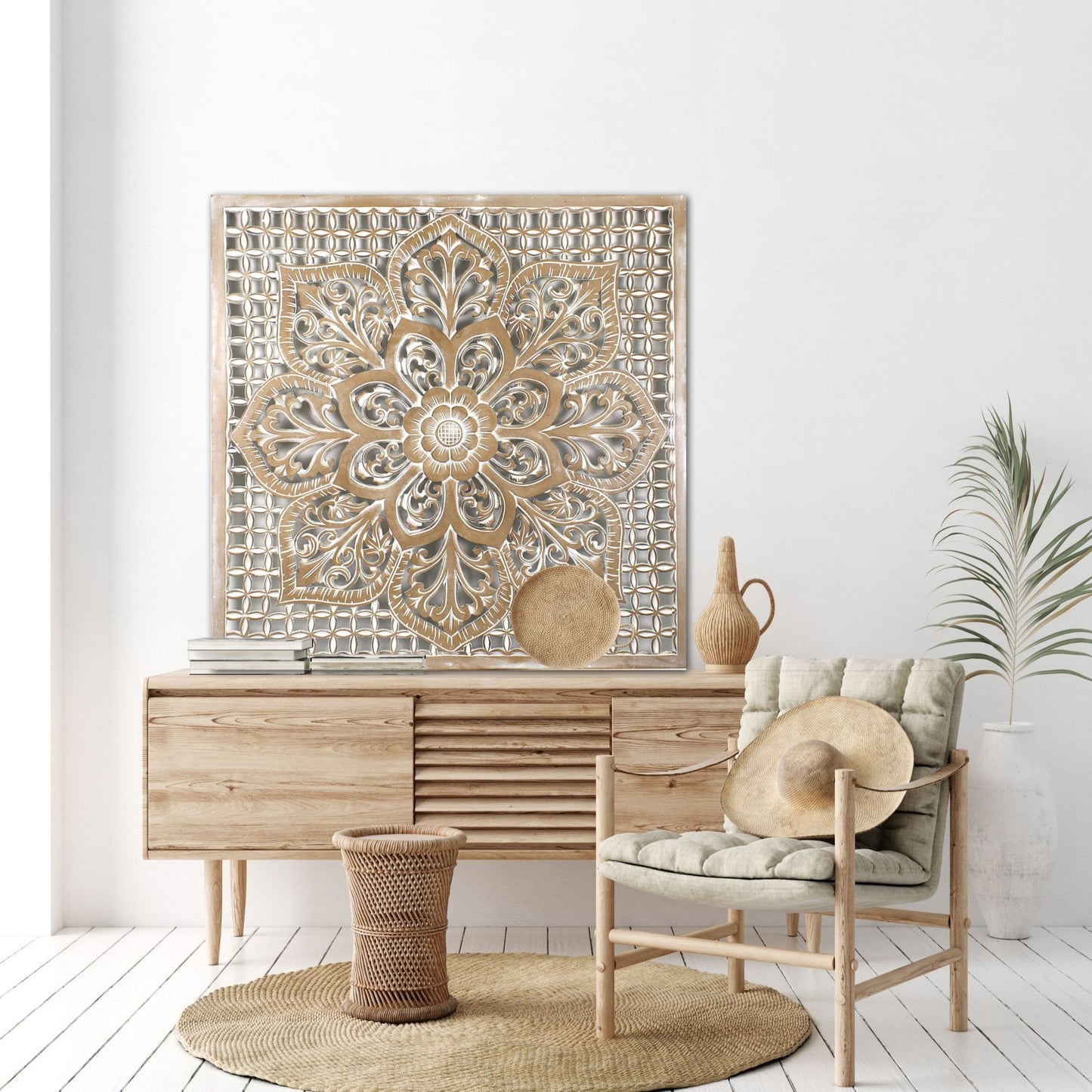 Carved Decorative Panel "Medit" - Antic Wash - 100 cm