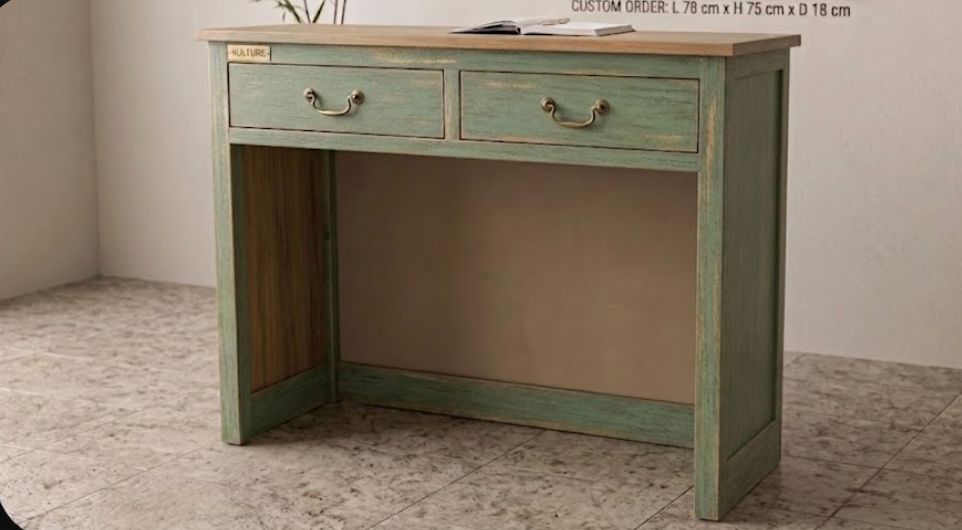 Custom Hand-Carved Wooden Reception Table “Calyta” – Green Wash Finish – 78 cm