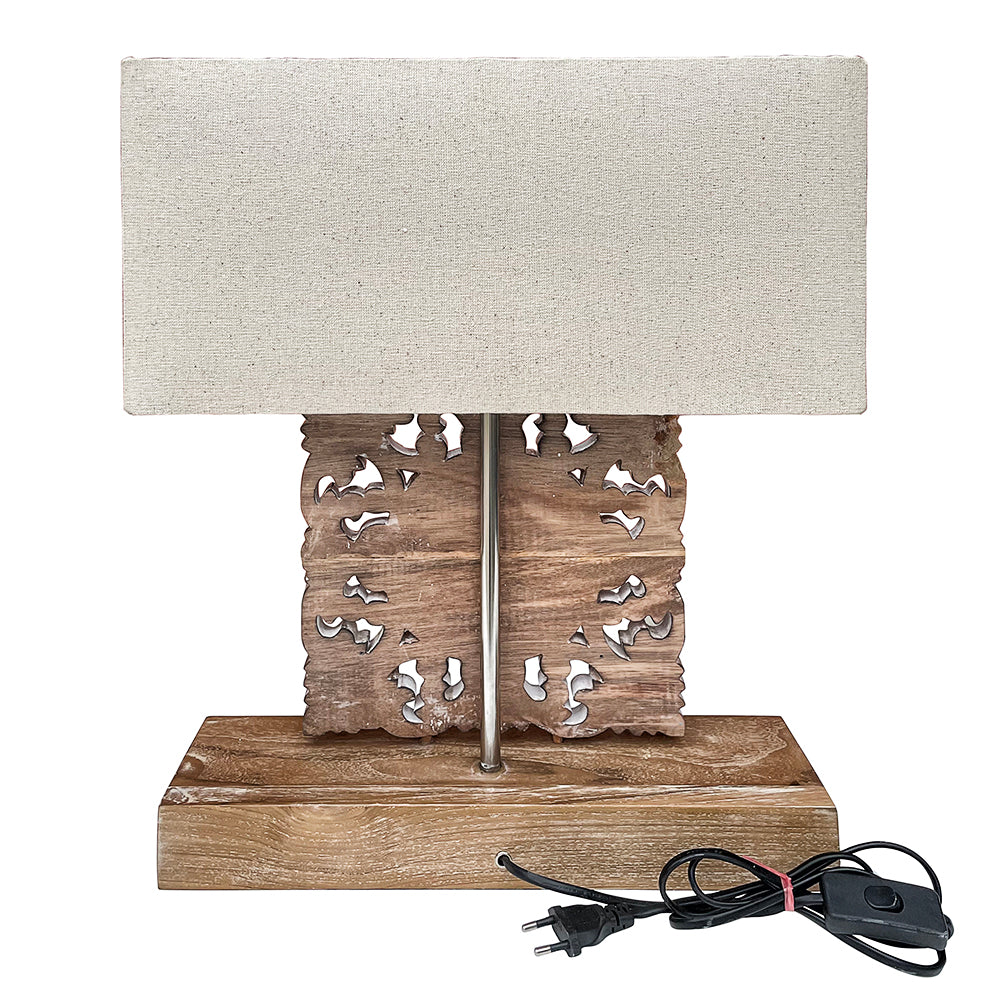 Carved Table Lamp "Benoa" - Natural Wash