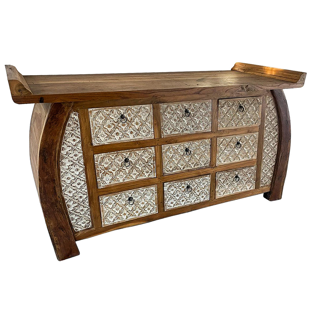 9-Drawer Carved Console Table "Nashmia" - 170 cm