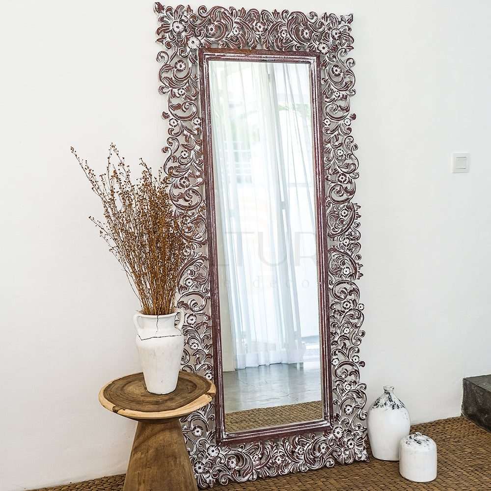 Hand Carved Mirror "Agung" Brown Wash - 180 cm