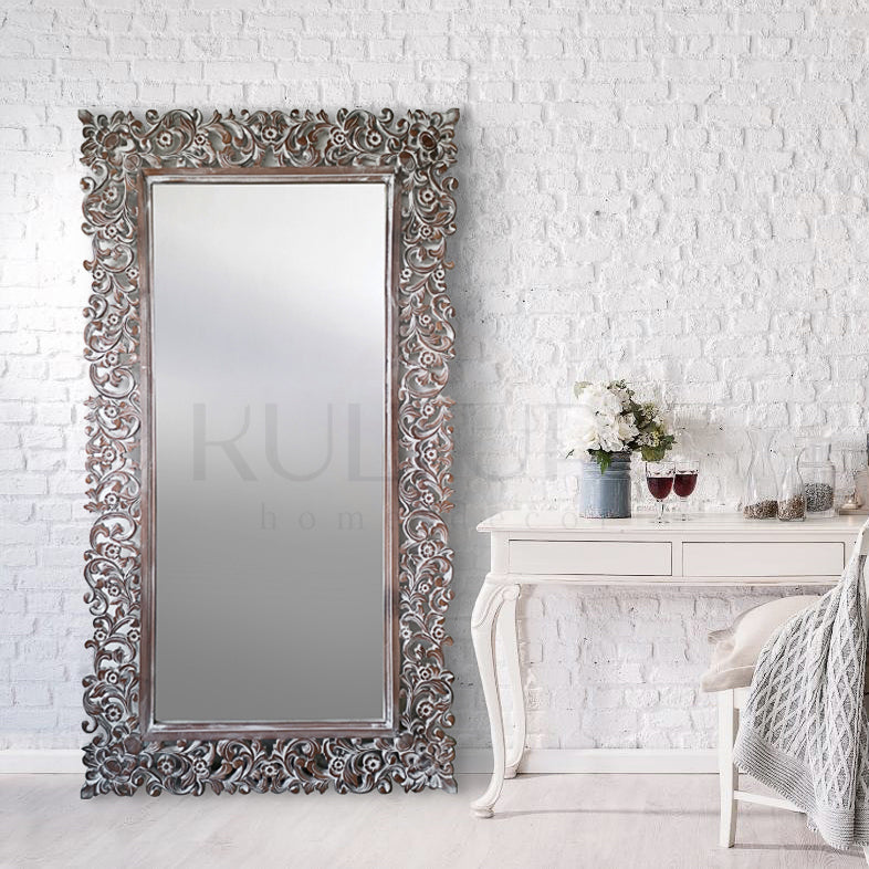Hand Carved Mirror "Agung" Brown Wash - 180 cm