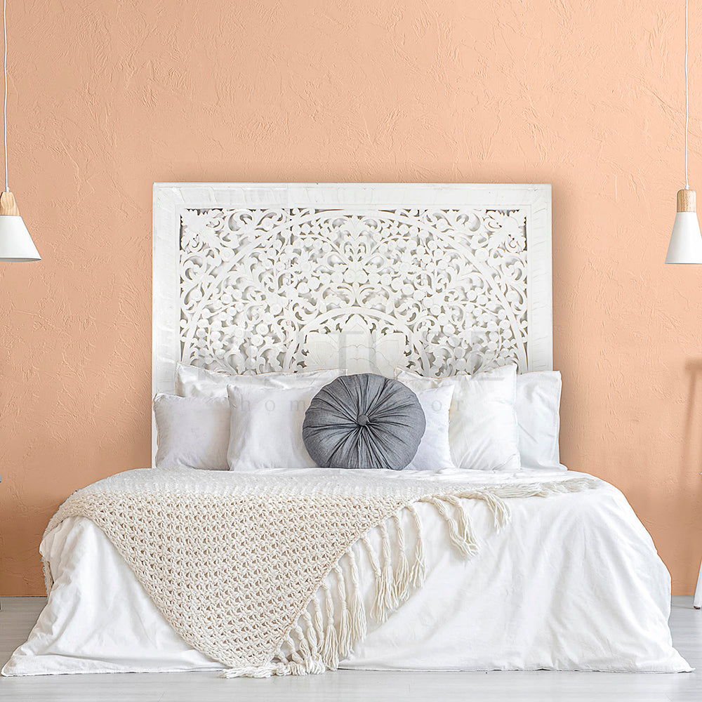 bed headboard anggrek white wash bali design hand carved hand made home decorative house furniture wood material