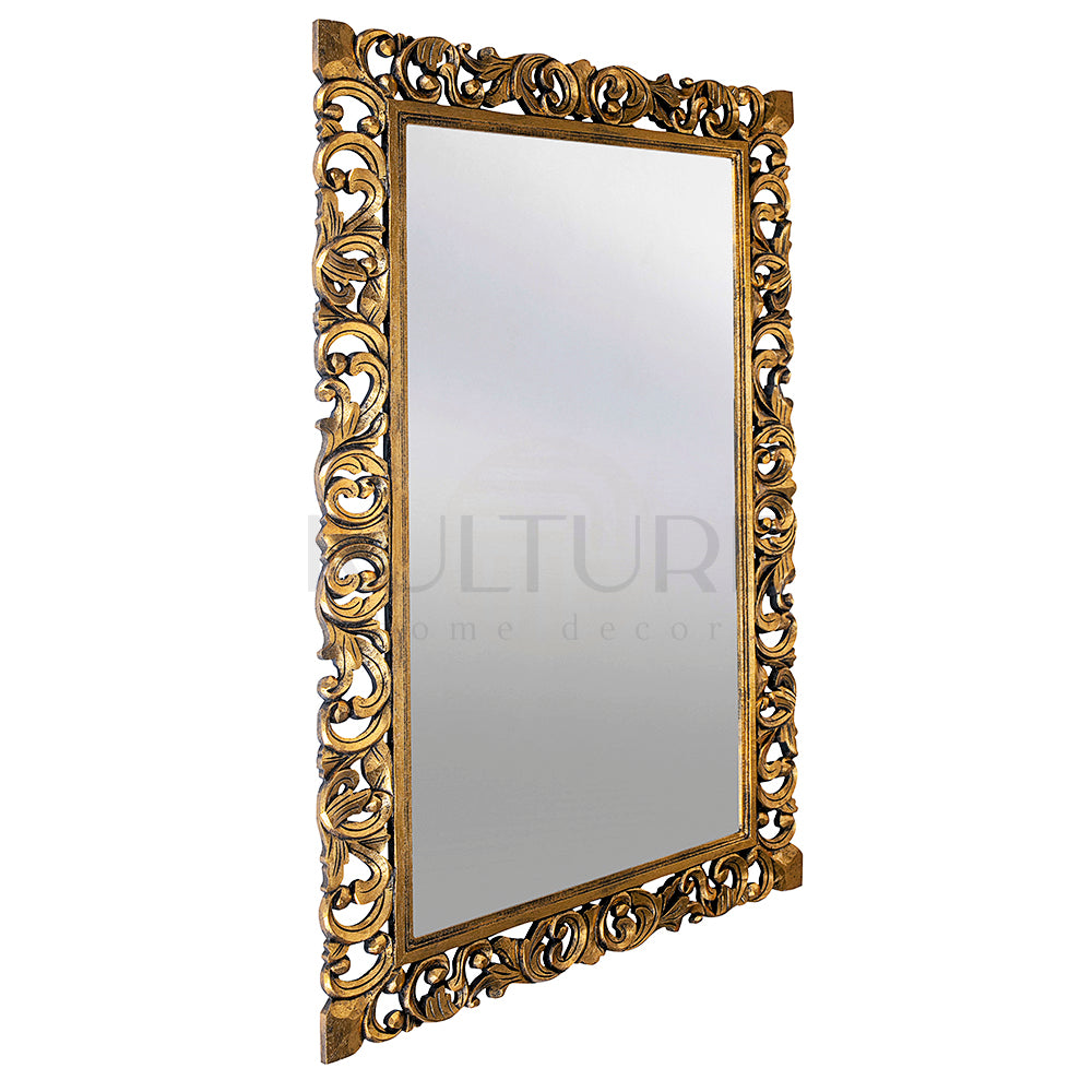 Hand Carved Mirror "Cempaka" - Gold Antique Wash - 150 x 100 cm