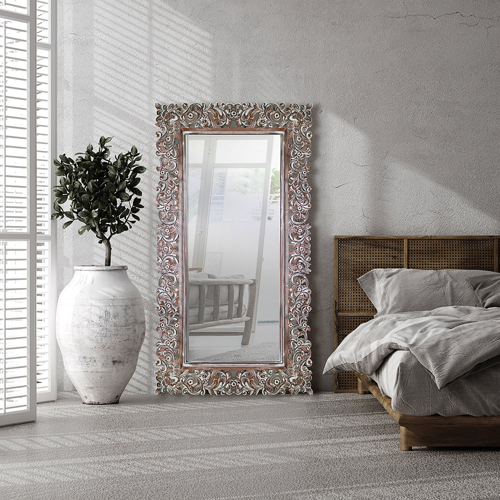 Hand Carved Mirror "Agung" Brown Wash - 180 cm