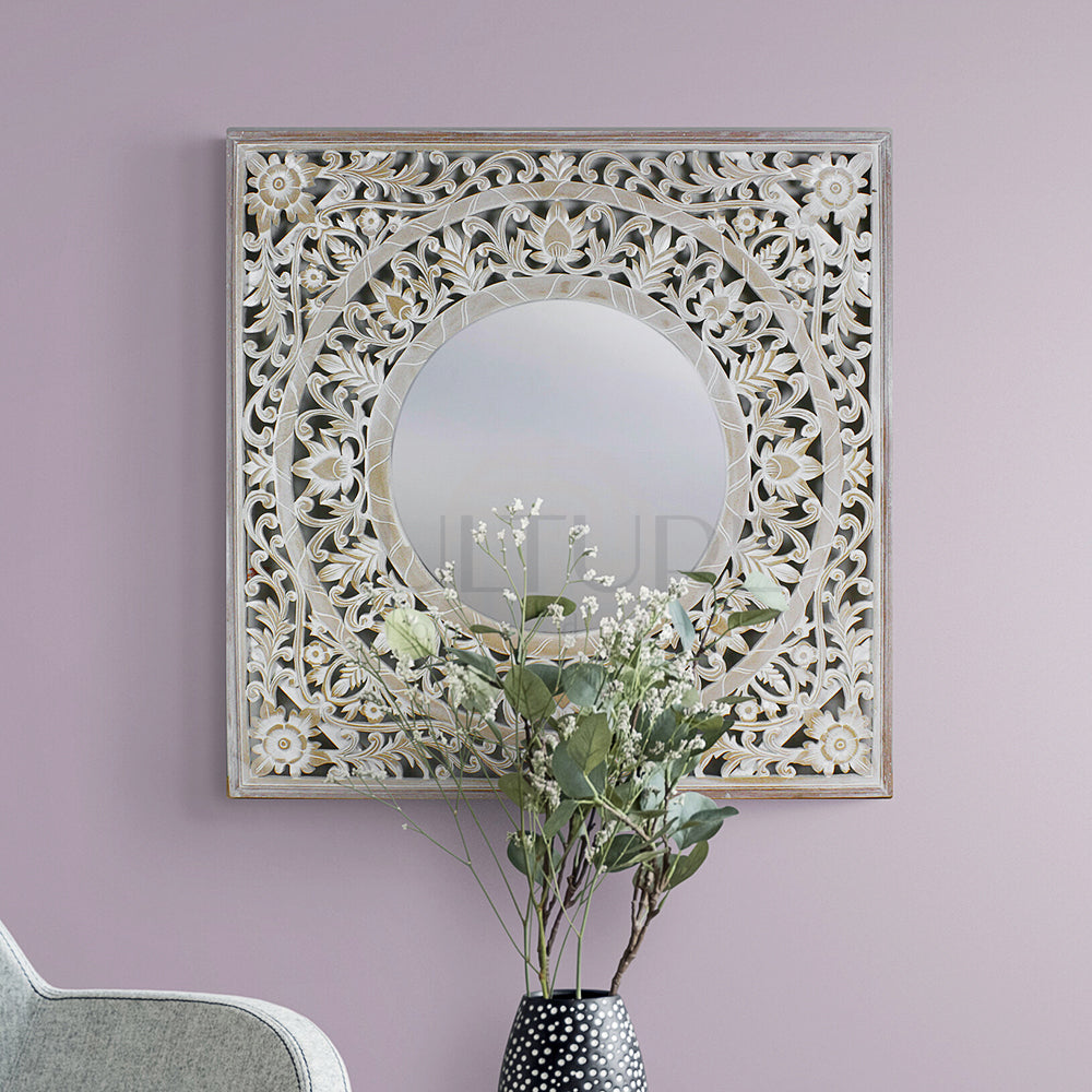 wood mirror kilau antic wash bali design hand carved hand made home decorative house furniture wood material