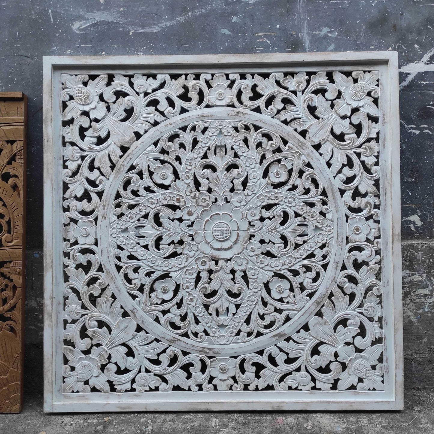 Large Decorative Panel "Ceningan" 40x40 inches - White Wash - [US-stock]