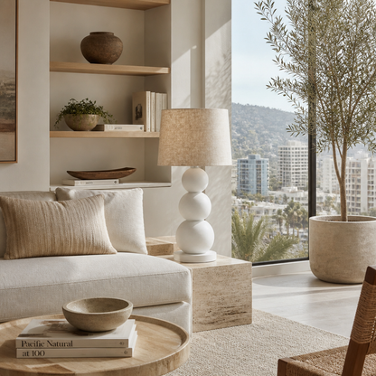 Wooden Table Lamp in White 'Kalaitu' - 60 cm