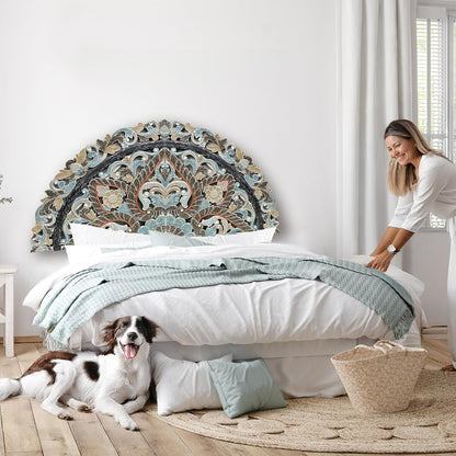 Carved Bed Headboard "Ayunina" - Multicolor pastel - [US-stock]