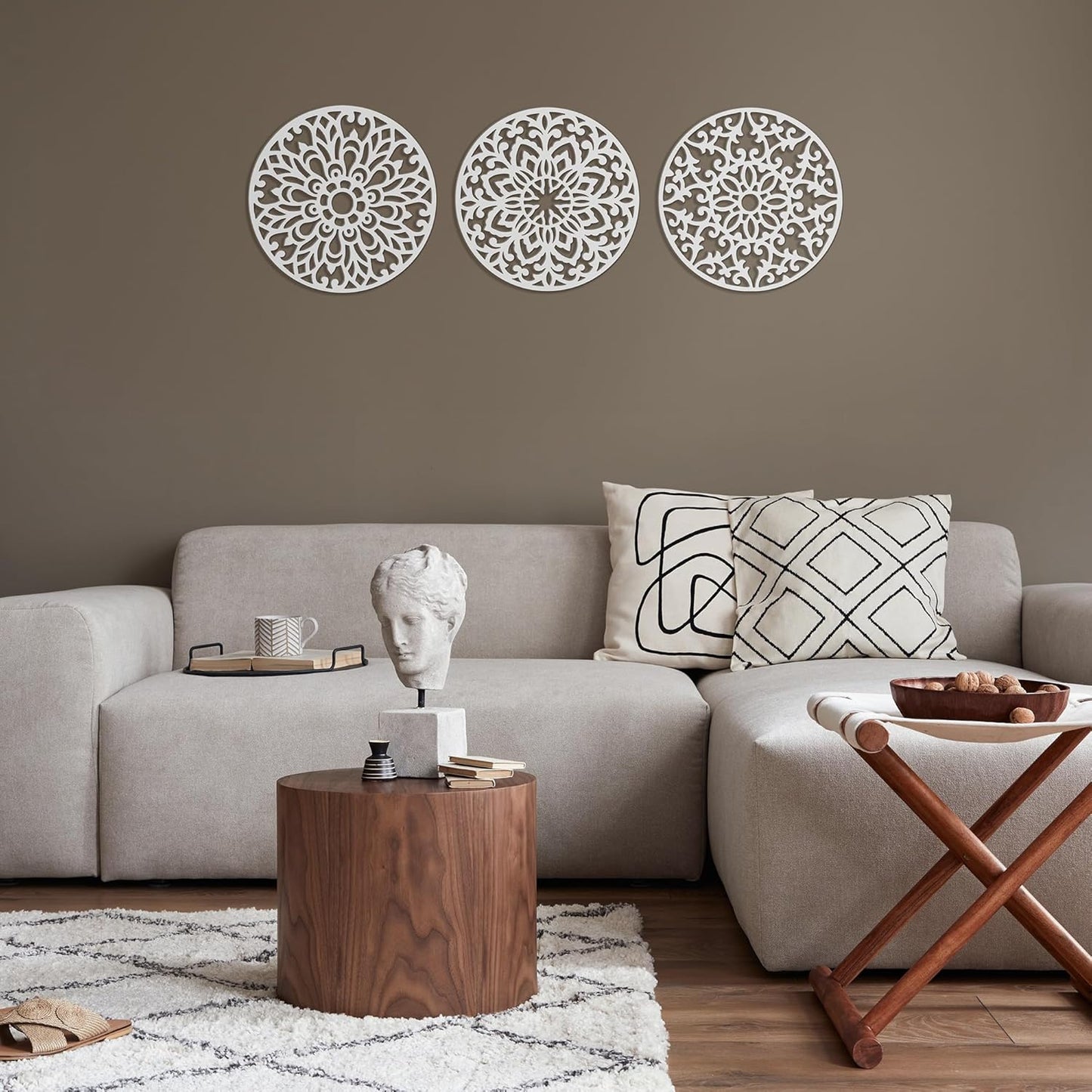 Decorative Round "Mandala Set of 3" - White