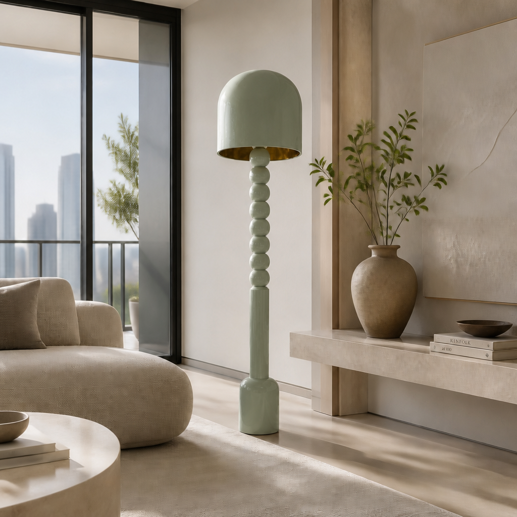 Wooden Floor Lamp in Pastel Sage 'Aluna' - 150 cm