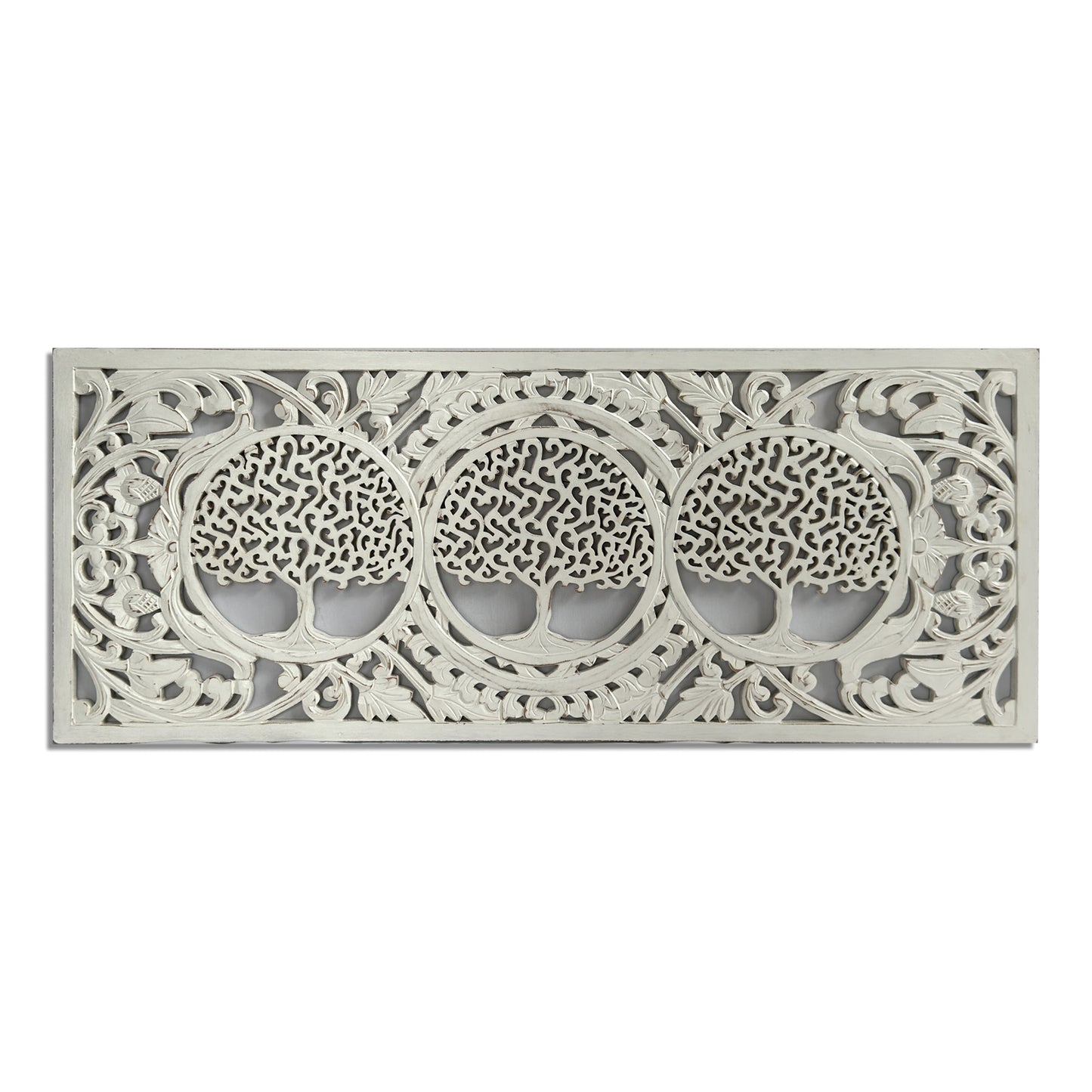 Decorative Panel "3 Tree of Life" - White wash - 100 x 40 cm