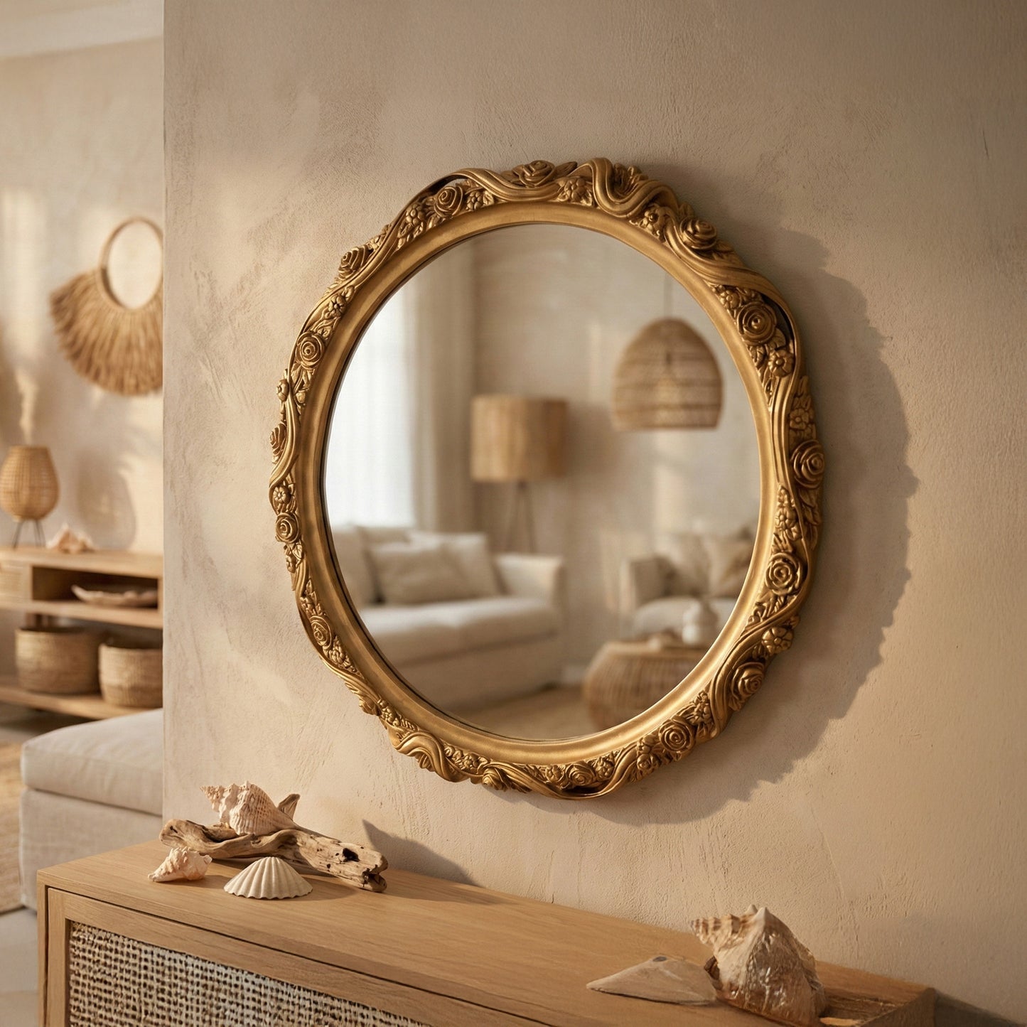 Hand Carved Mirror "Arunika" - 50 cm