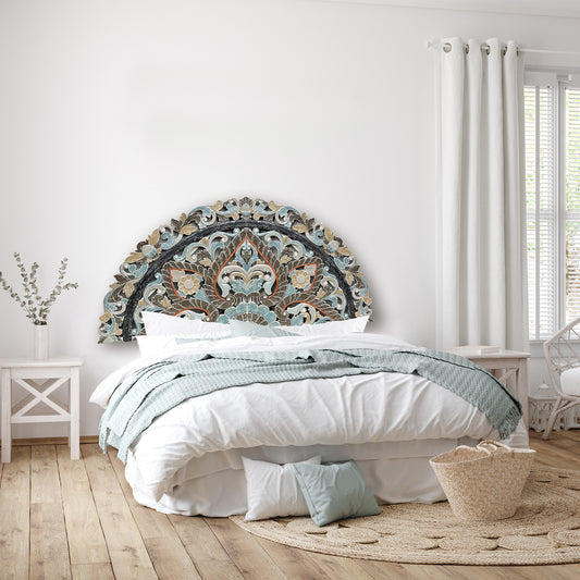 Carved Bed Headboard "Ayunina" - Multicolor pastel - [US-stock]