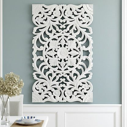 Carved Decorative Panel "Azalea" - White - 100 x 60 cm