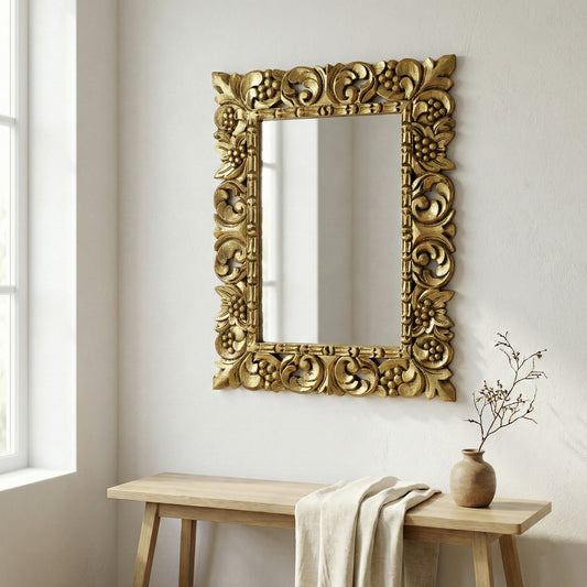 Hand Carved Mirror "Bajo" Gold Wash - 90 cm