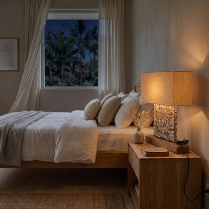 Carved Table Lamp "Benoa" - Natural Wash