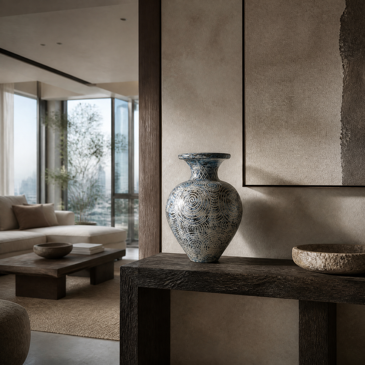 Decorative Vase “Bulan” – Blue Wash