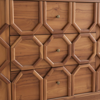 Wooden Carved Sideboard Console Cabinet "Selong" - Natural - 180 cm