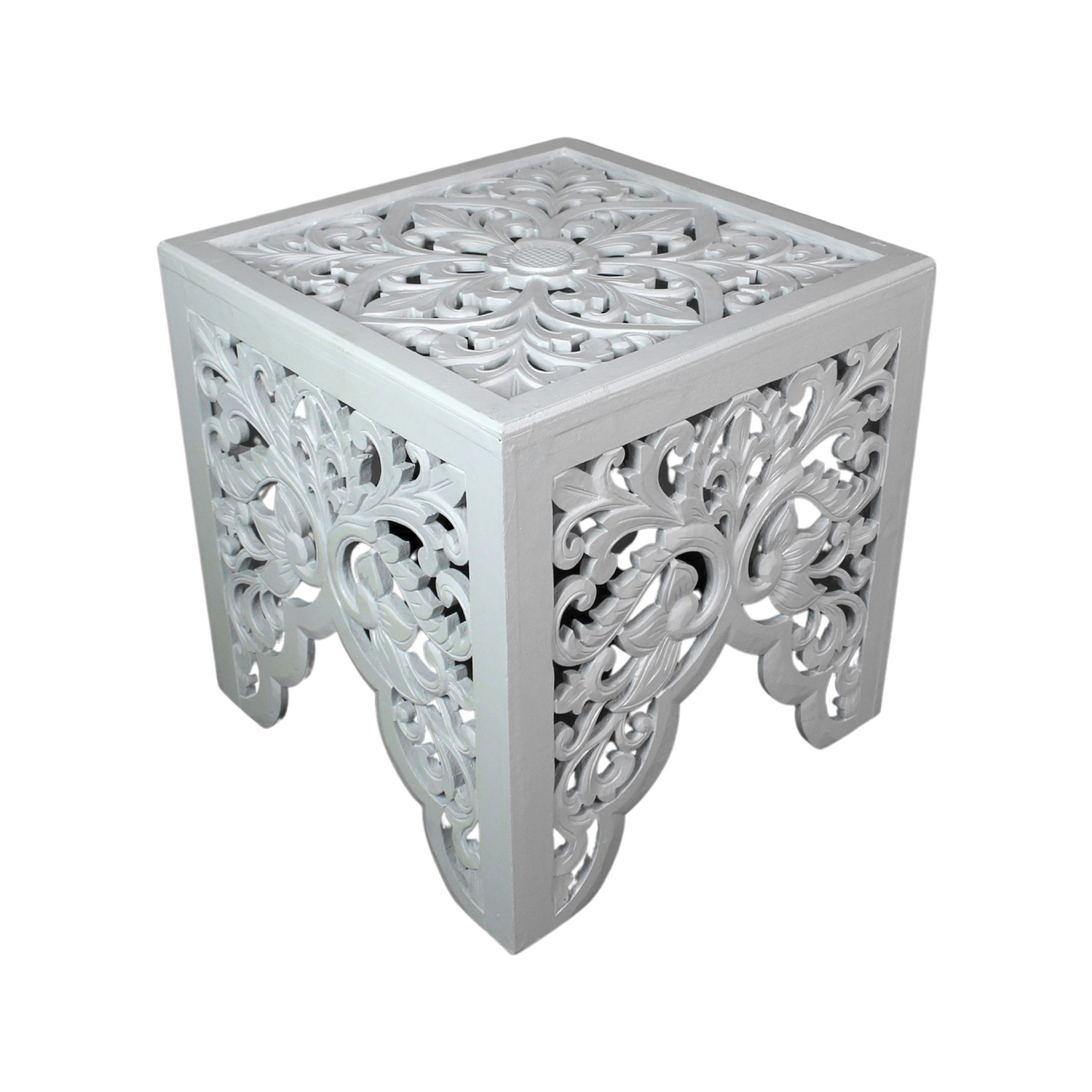 Carved Bedside Table "Ratu" - White
