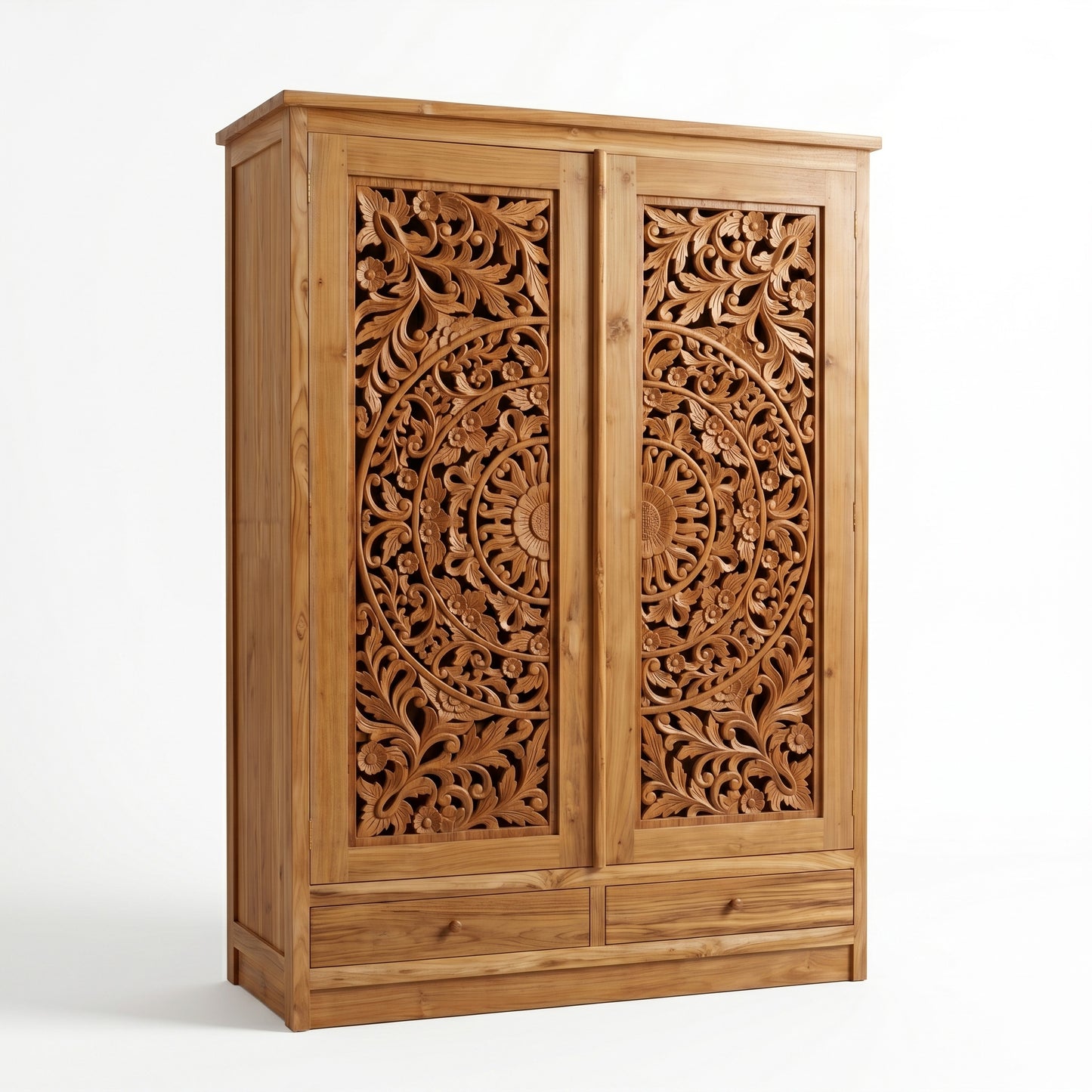 Wooden Carved Drawers "Lentera" - Natural - 210 cm