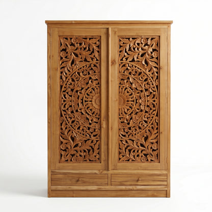 Wooden Carved Drawers "Lentera" - Natural - 210 cm