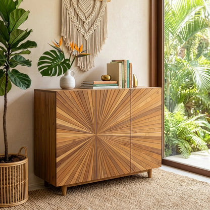 Wooden Carved Sideboard Console Cabinet “Gemilang” – Natural – 120 cm