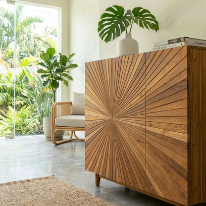 Wooden Carved Sideboard Console Cabinet “Gemilang” – Natural – 120 cm