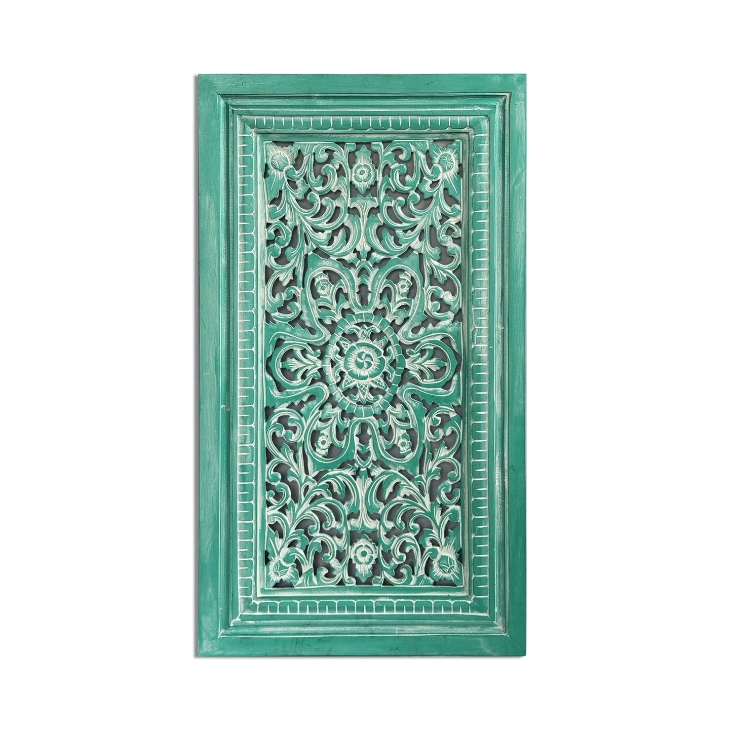 Carved Decorative Panel "Freesia" - Green Wash - 90 x 50 cm