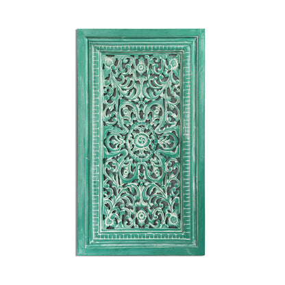Carved Decorative Panel "Freesia" - Green Wash - 90 x 50 cm