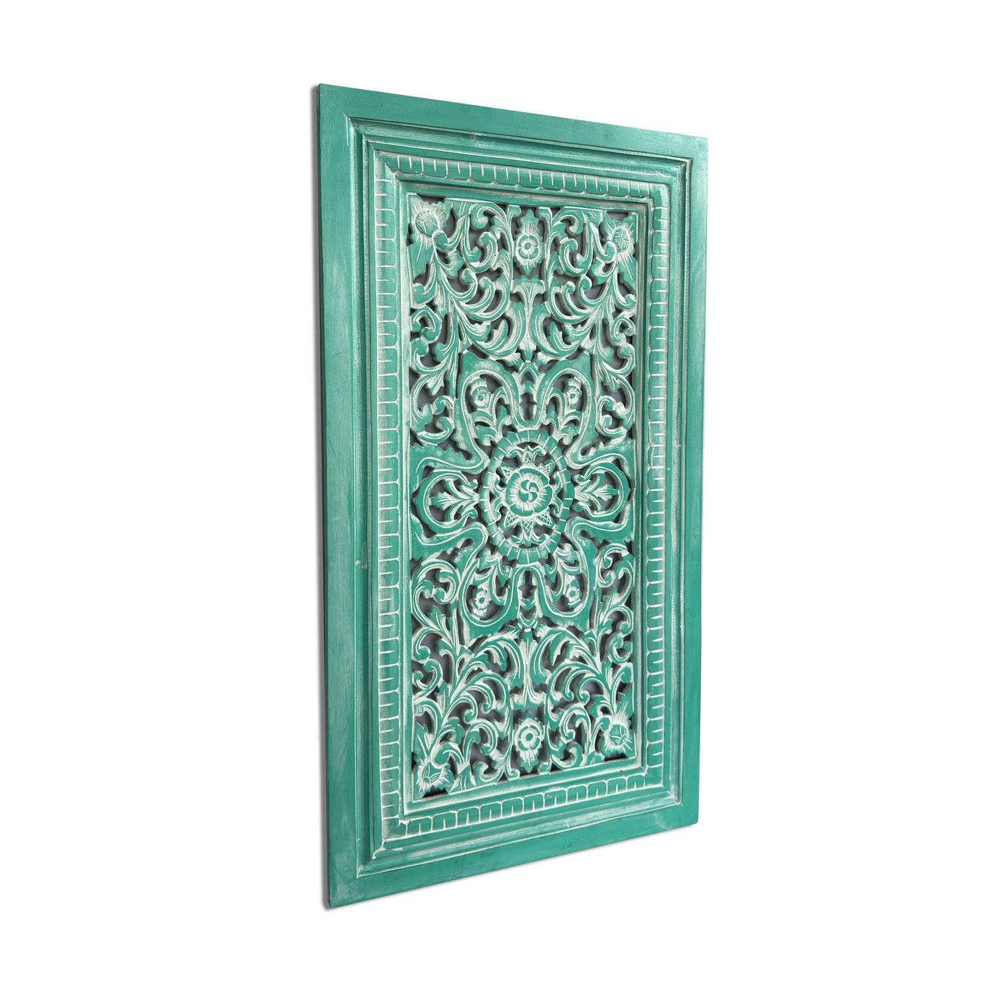 Carved Decorative Panel "Freesia" - Green Wash - 90 x 50 cm