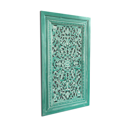 Carved Decorative Panel "Freesia" - Green Wash - 90 x 50 cm
