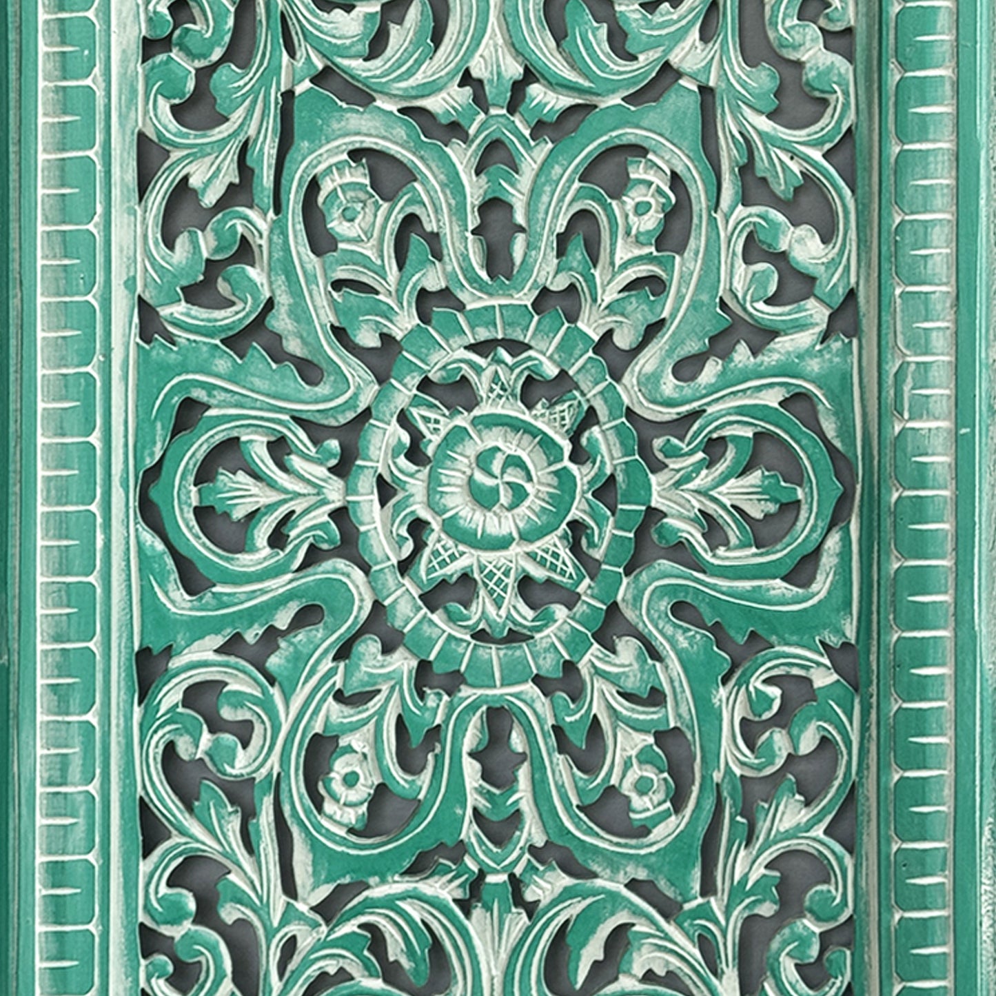 Carved Decorative Panel "Freesia" - Green Wash - 90 x 50 cm