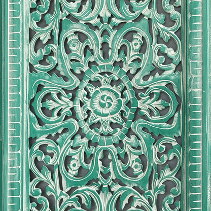 Carved Decorative Panel "Freesia" - Green Wash - 90 x 50 cm