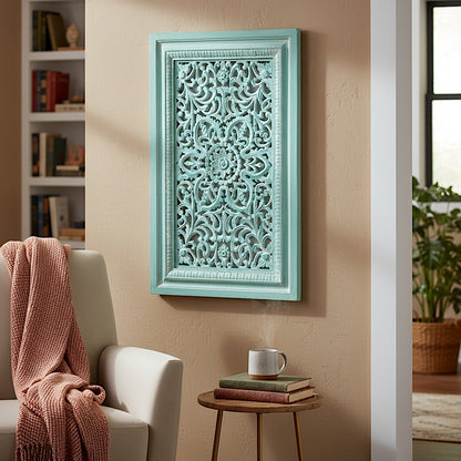 Carved Decorative Panel "Freesia" - Green Wash - 90 x 50 cm