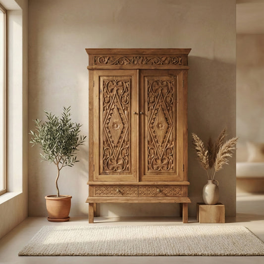 Hand-carved Wooden Cupboard 'Warisan' - 150 cm