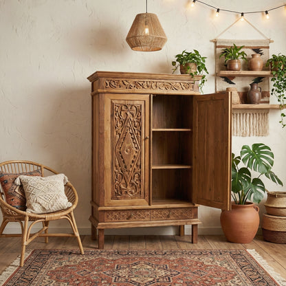 Hand-carved Wooden Cupboard 'Warisan' - 150 cm
