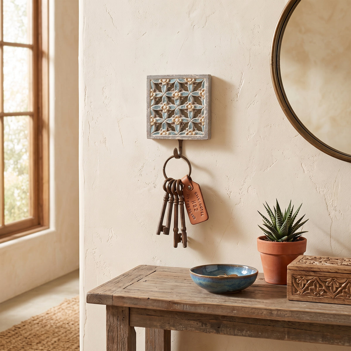 Brass Carved Hanger 'Briona' - Blue