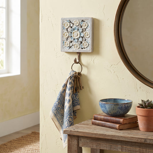 Brass Carved Hanger 'Ayana' - Blue