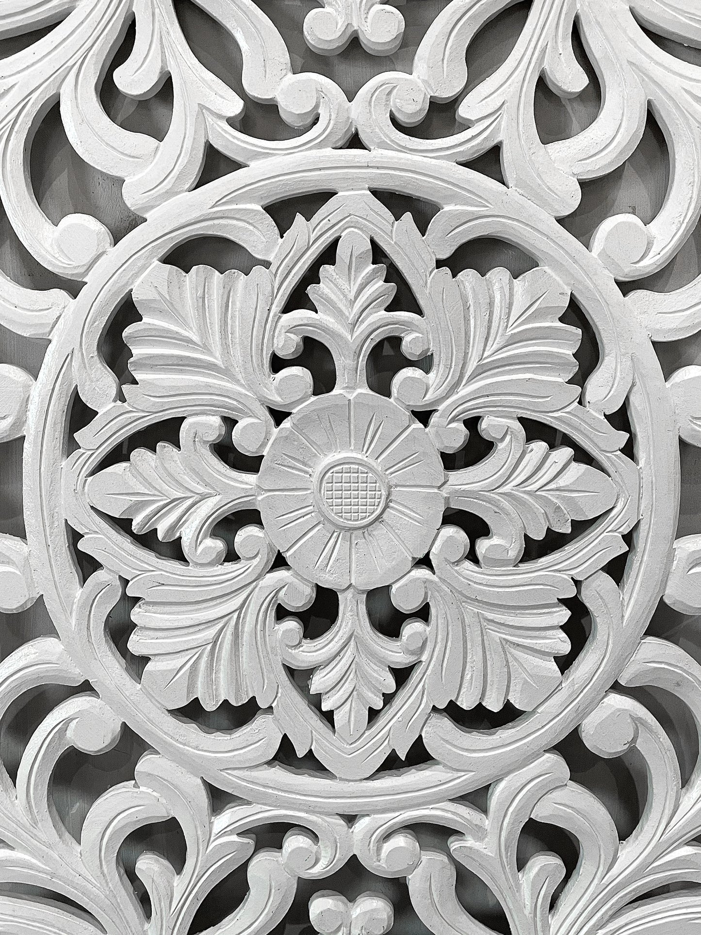 Carved Decorative Panel "Azalea" - White - 100 x 60 cm