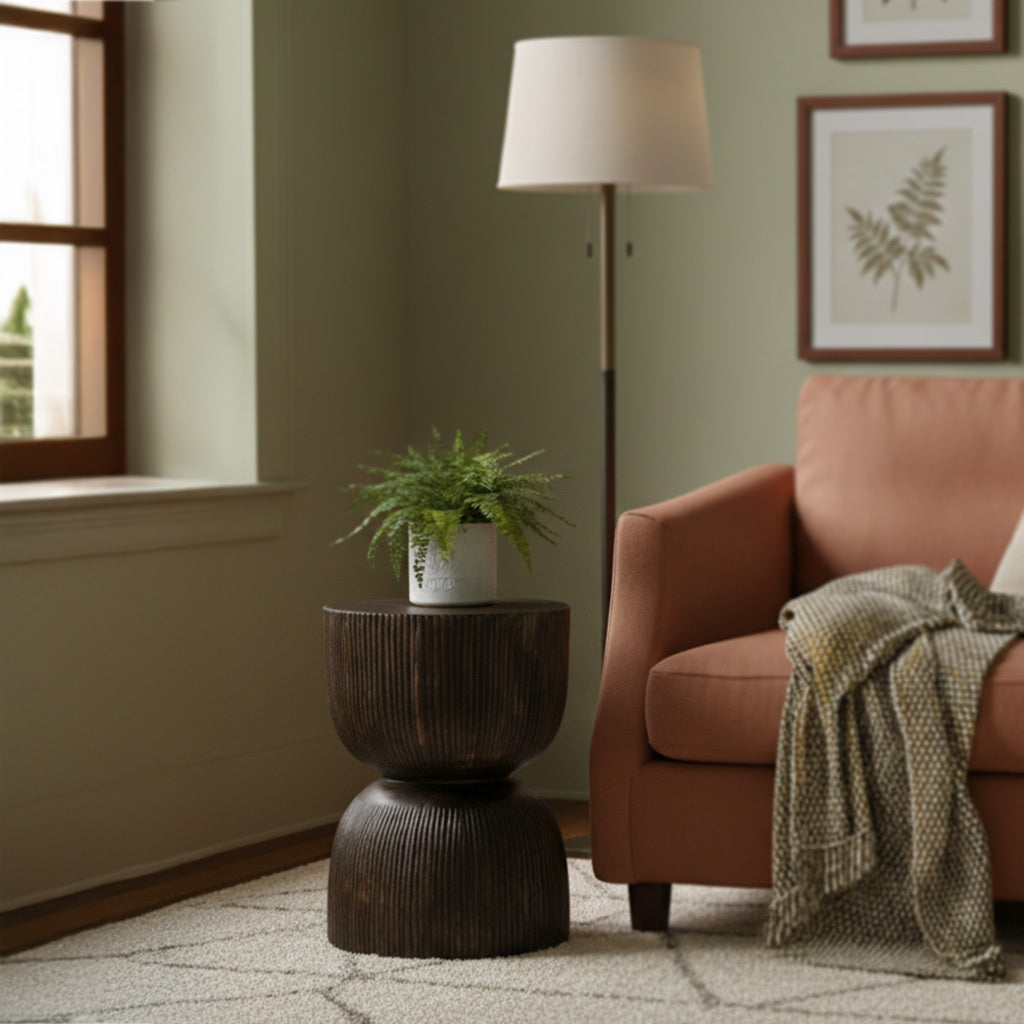 Wooden Side Table / Stool 'Samara' in Black - 40 x 50 cm