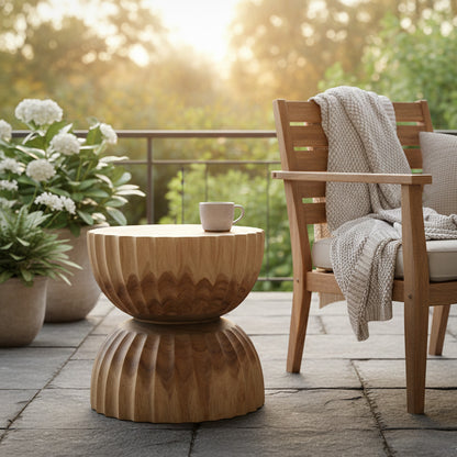 Sculptural Wooden Side Table / Stool 'Kayara' in Natural - 50 x 40 cm