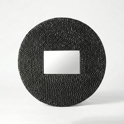Wooden Round Sculptured Mirror "Pariaman" - Black - 70 cm