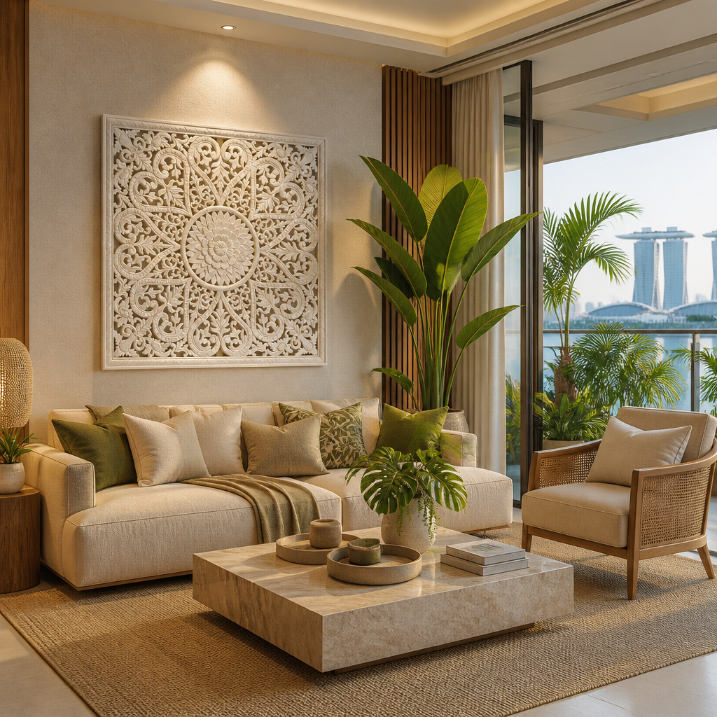Carved Decorative Panel "Jantung" - Antic Wash & White - 100 x 100 cm