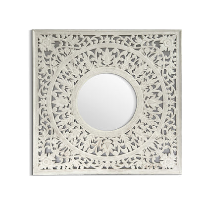 Hand Carved Mirror "Kilau" - White wash - 130cm